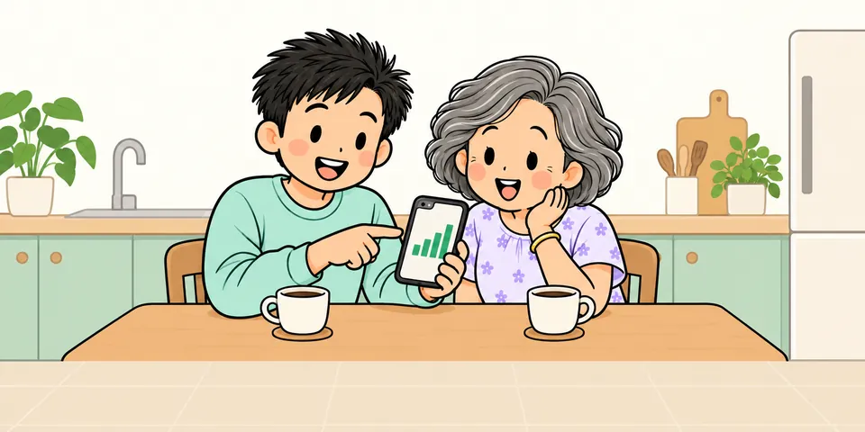 Yang showing Ma her CPF numbers on a phone at the kitchen table.
